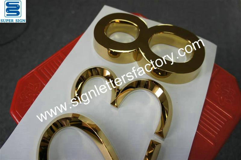3D golden polished stainless steel letters
